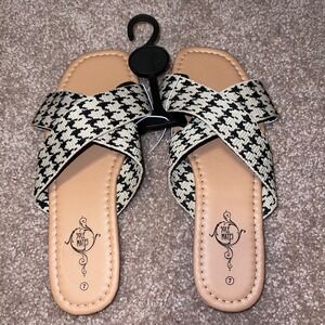 2 pair of Sole Mates W 7 Houndstooth Slide Sandals and 2ndBlue with faux buckle